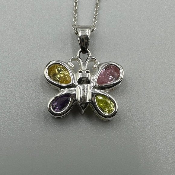 3 for $30 Sterling Silver Butterfly Necklace Pastel Crystal Pendant - Picture 1 of 12